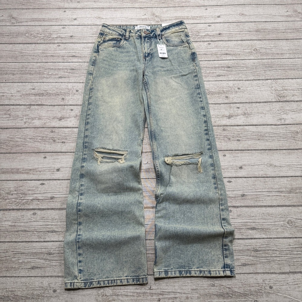 NEW Ardene Jeans Women's 3 Blue Acid Wash Denim Wide Leg Relaxed Fit Distressed